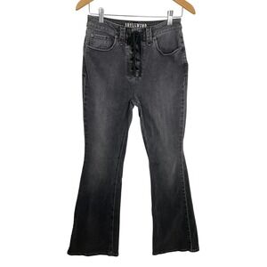 Idyllwind 8 Washed Black Flare Jeans Lace Up Front Western Boho Stretch Denim